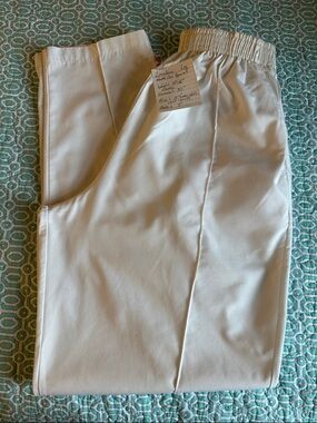 Landau White Straight-Leg Elastic-Waist Healthcare Apparel Pants